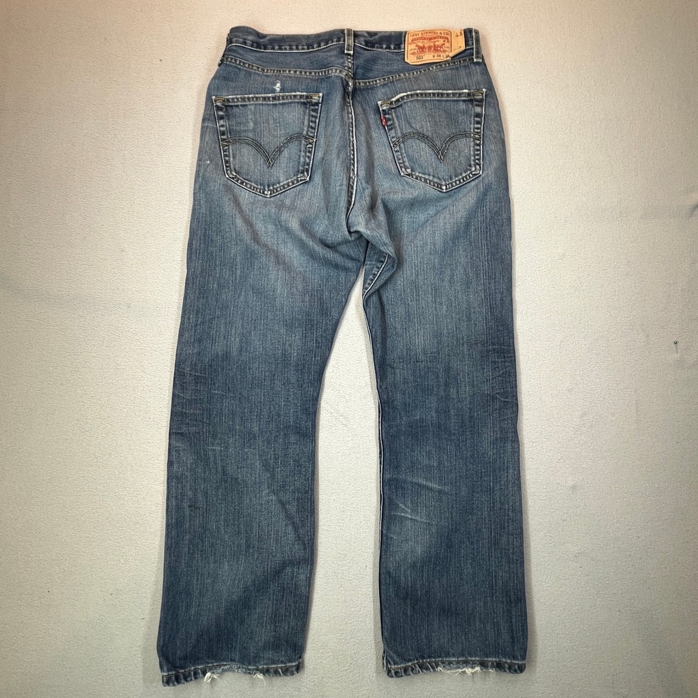 Levis 501 Original Fit Jeans Mens 34x30 Blue Medium Wash Straight Leg Grunge